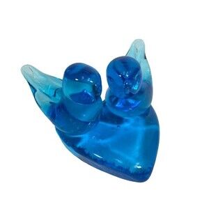 Double Titan Blue Glass Happy Little Bluebirds of Happiness Signed W Ward 1995